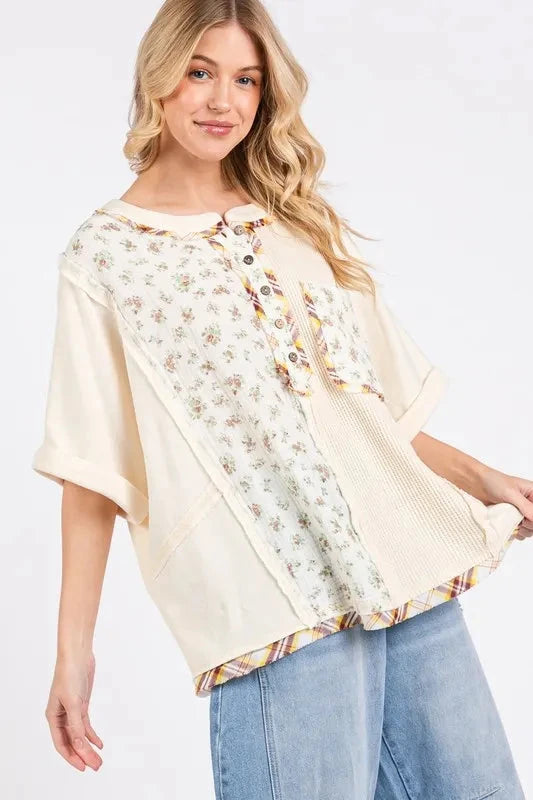 SAGE+FIG Half Button Floral Patchwork Top