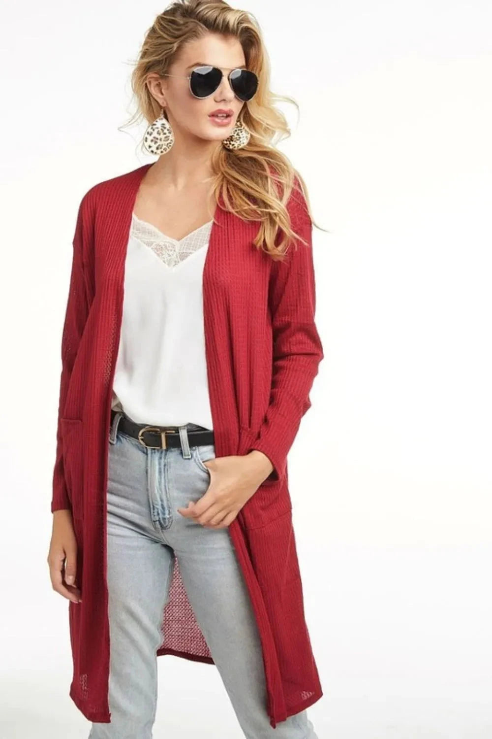 BiBi Pockets Thermal Open Front Cardigan