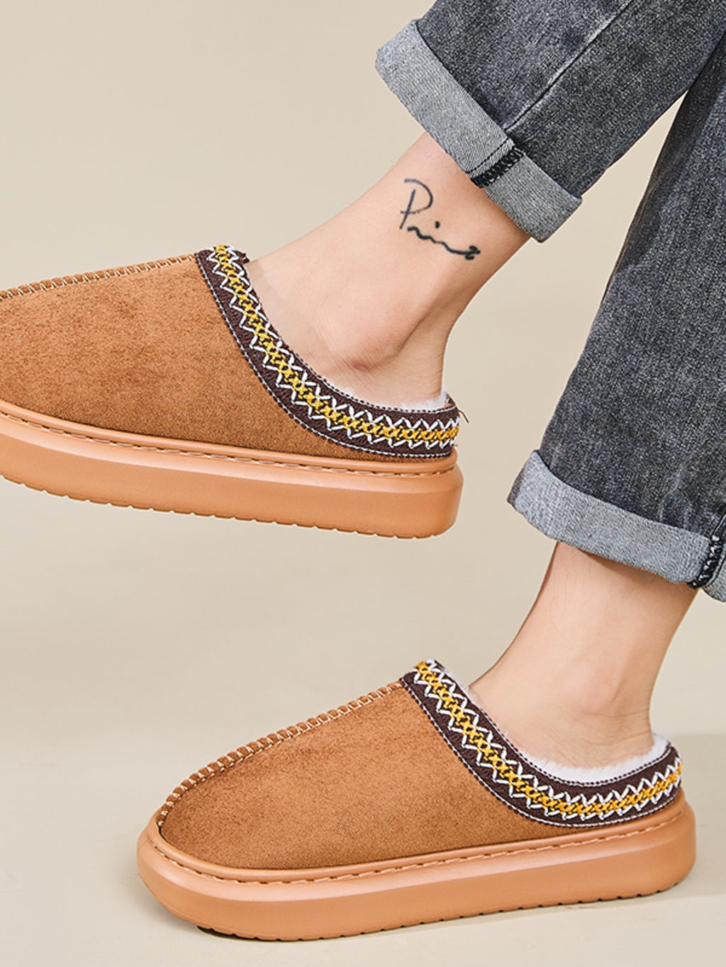 Faux Fur Suede Platform Slippers - Laazaar