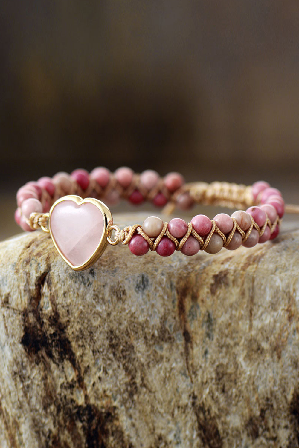 Rose Quartz Heart Beaded Bracelet - Laazaar