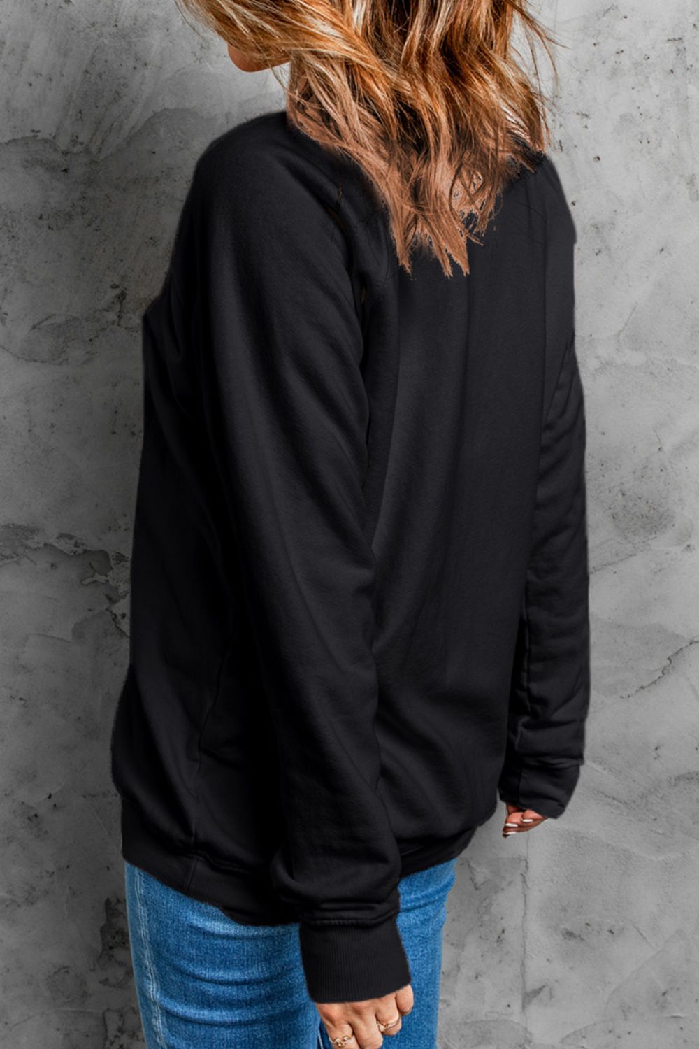 Letter Graphic Round Neck Long Sleeve Sweatshirt - Laazaar