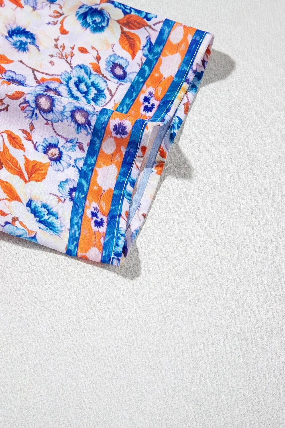 Mixed Floral Print Tie Neck Short Sleeve Dress