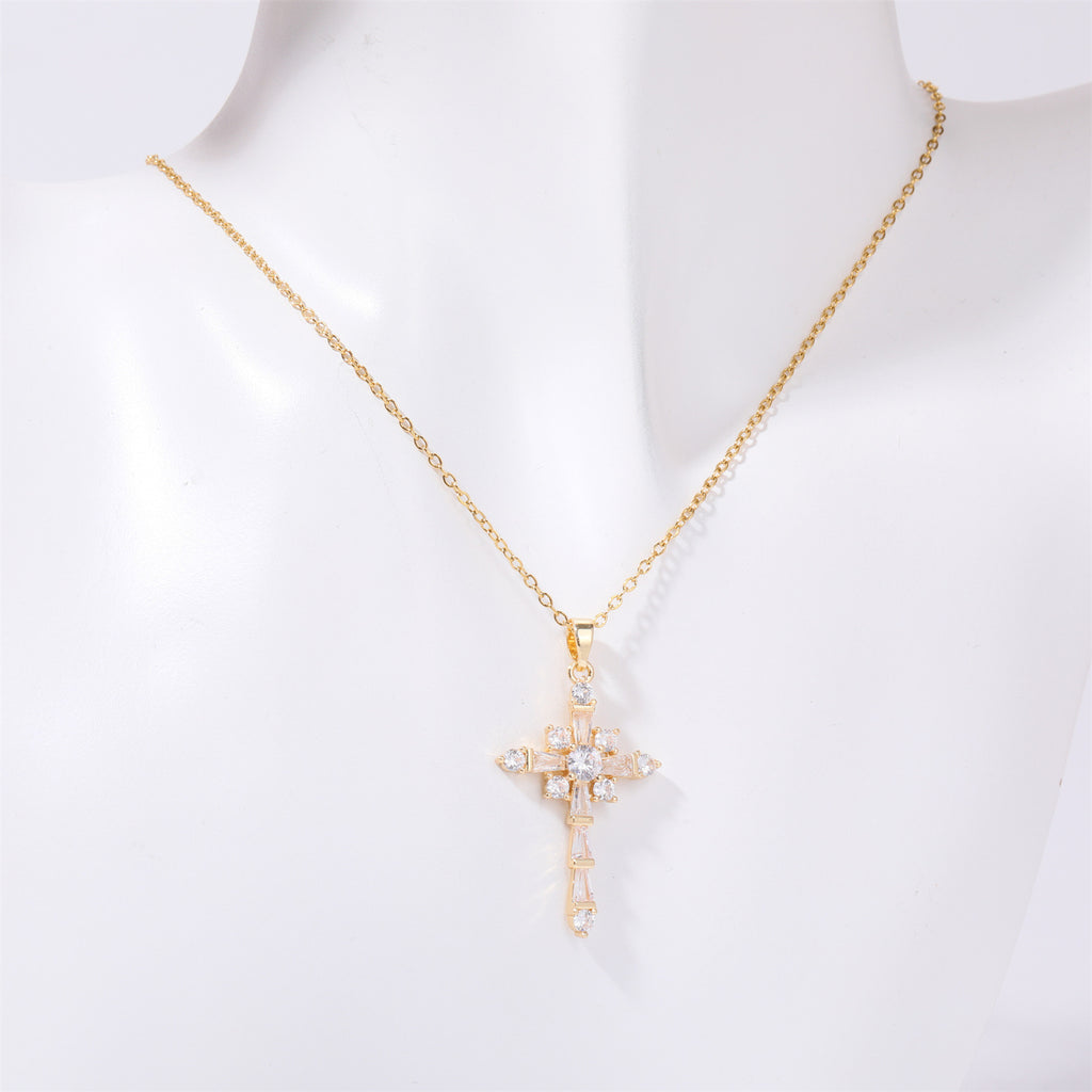 Stainless Steel Inlaid Zircon Cross Necklace - Laazaar