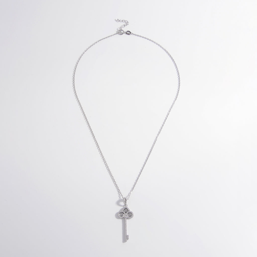 925 Sterling Silver Inlaid Zircon Key Shape Necklace - Laazaar