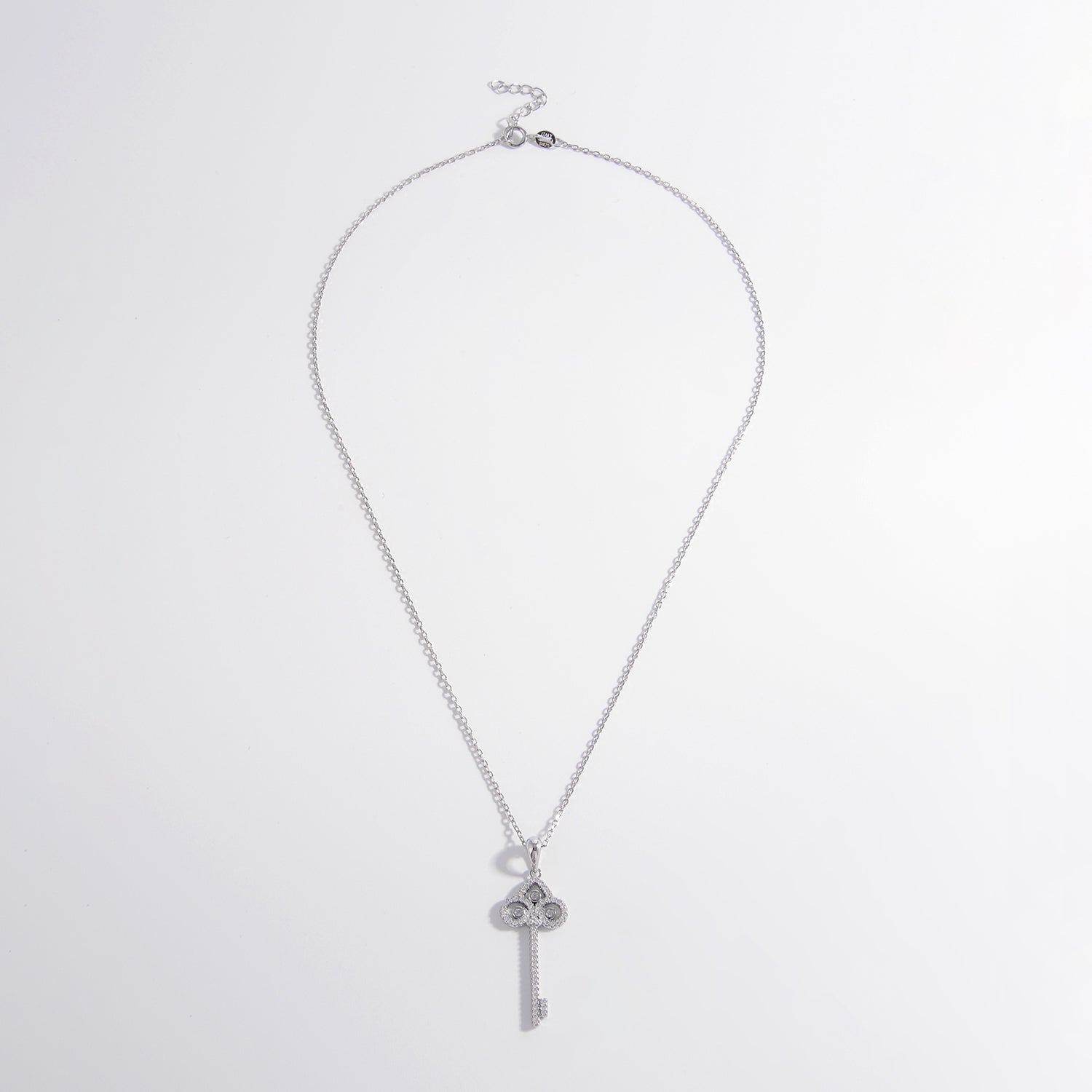 925 Sterling Silver Inlaid Zircon Key Shape Necklace - Laazaar