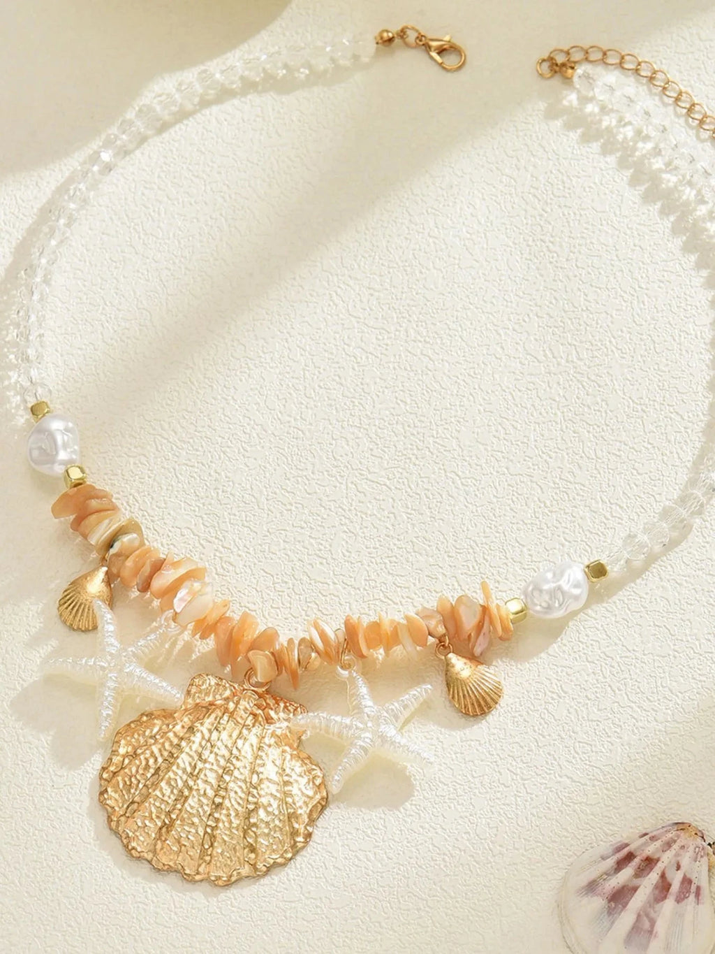 18K Gold-Plated Beach Shell Starfish Pendant Necklace