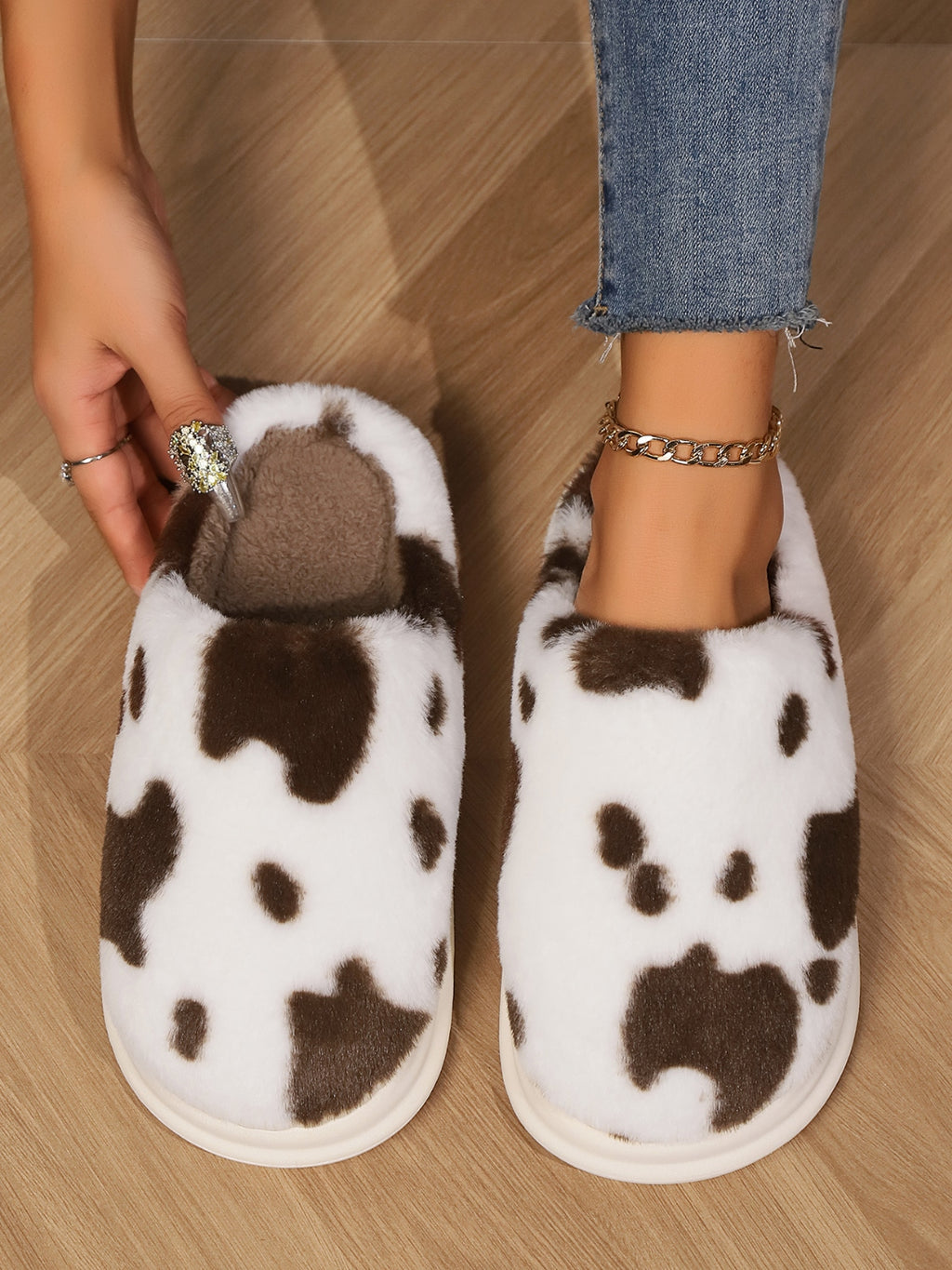 Animal Print Faux Fur Slippers - Laazaar