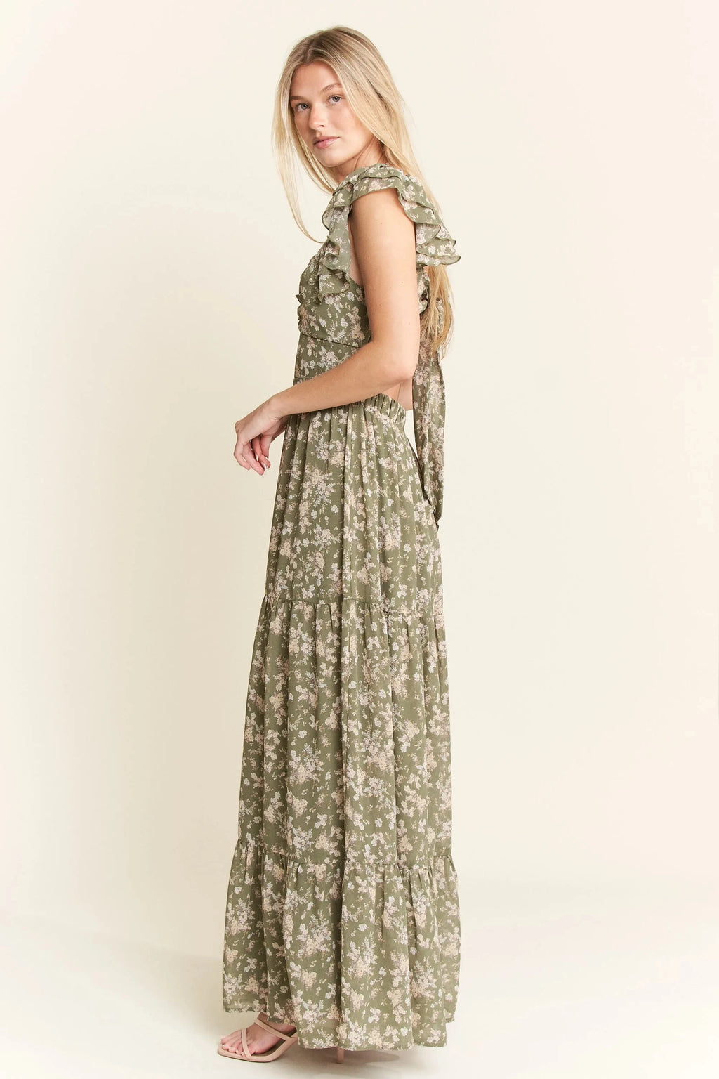 Jade By Jane Ruffle Sleeve Tiered Maxi Dress