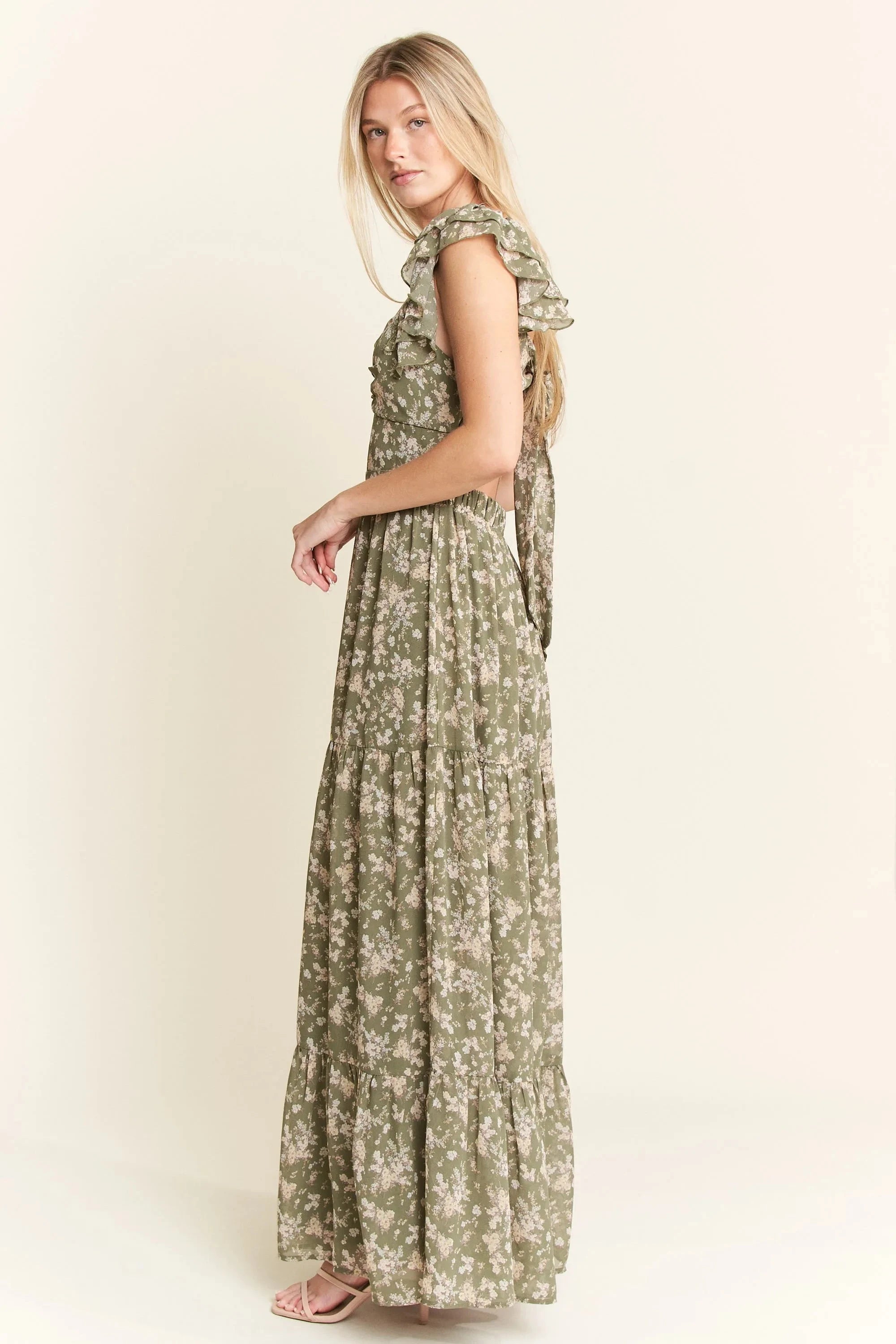 Jade By Jane Ruffle Sleeve Tiered Maxi Dress
