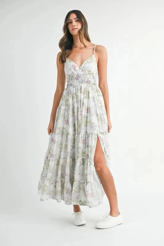 MABLE Floral Print Tiered Cami Maxi Dress