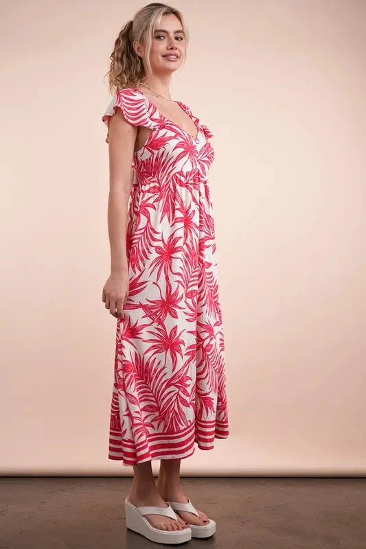 VERY J Tropical Printed Midi Summer Boho Dress