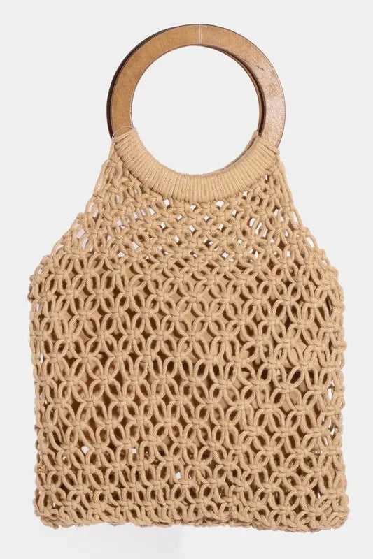 Fame Boho Braided Wooden Top Handle Bag