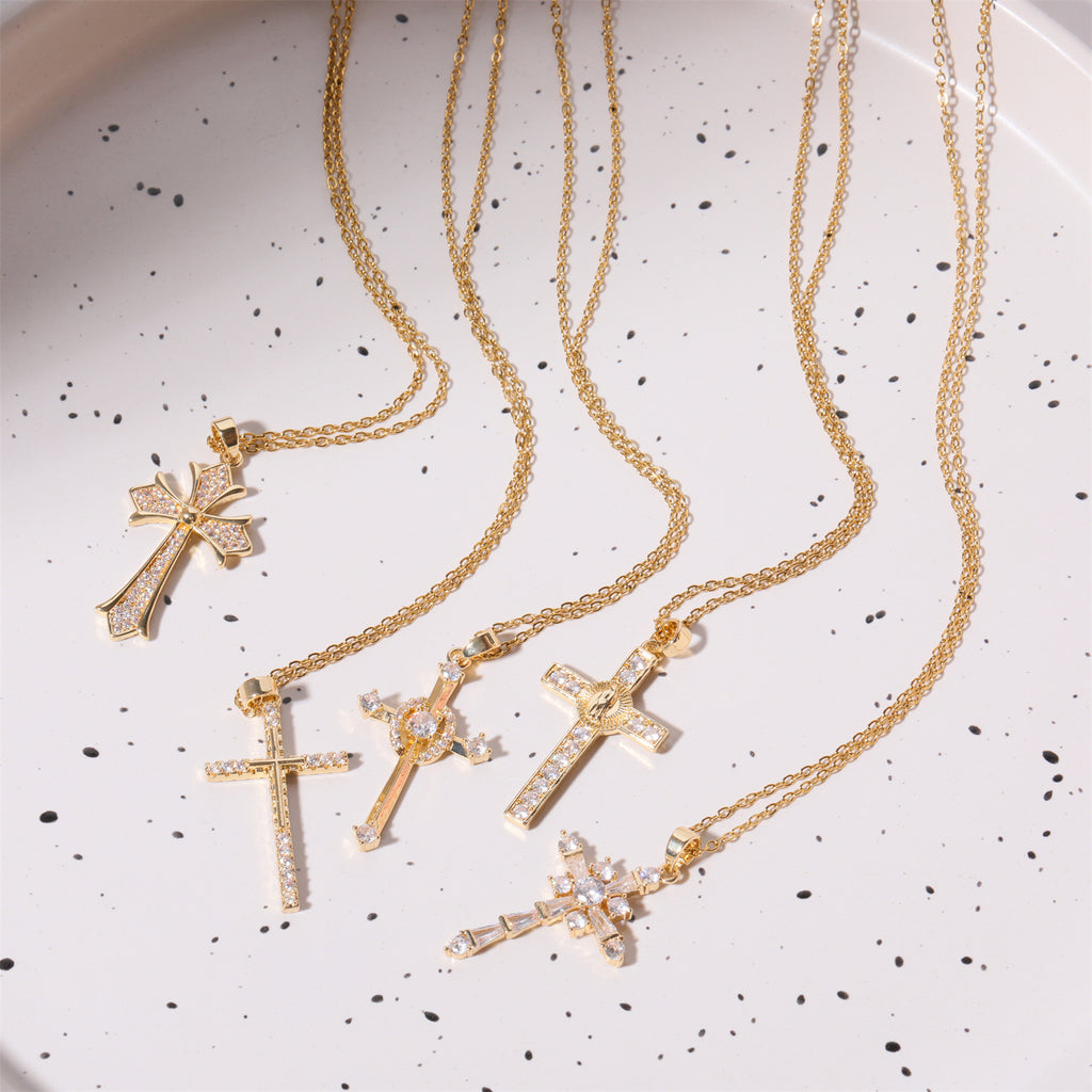 Stainless Steel Inlaid Zircon Cross Necklace - Laazaar