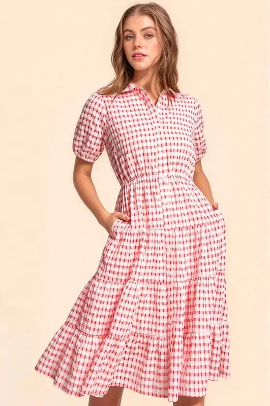 Davi & Dani Puff Short Sleeve Ruffle Shirt Dress