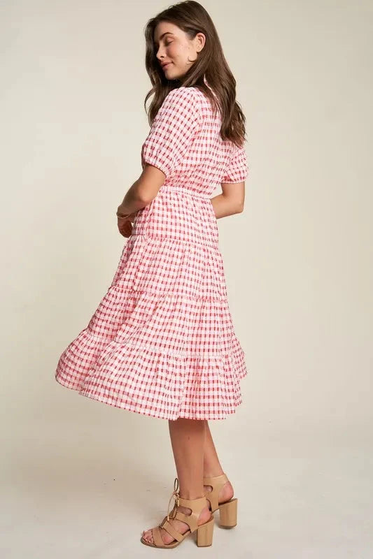 Davi & Dani Puff Short Sleeve Ruffle Shirt Dress