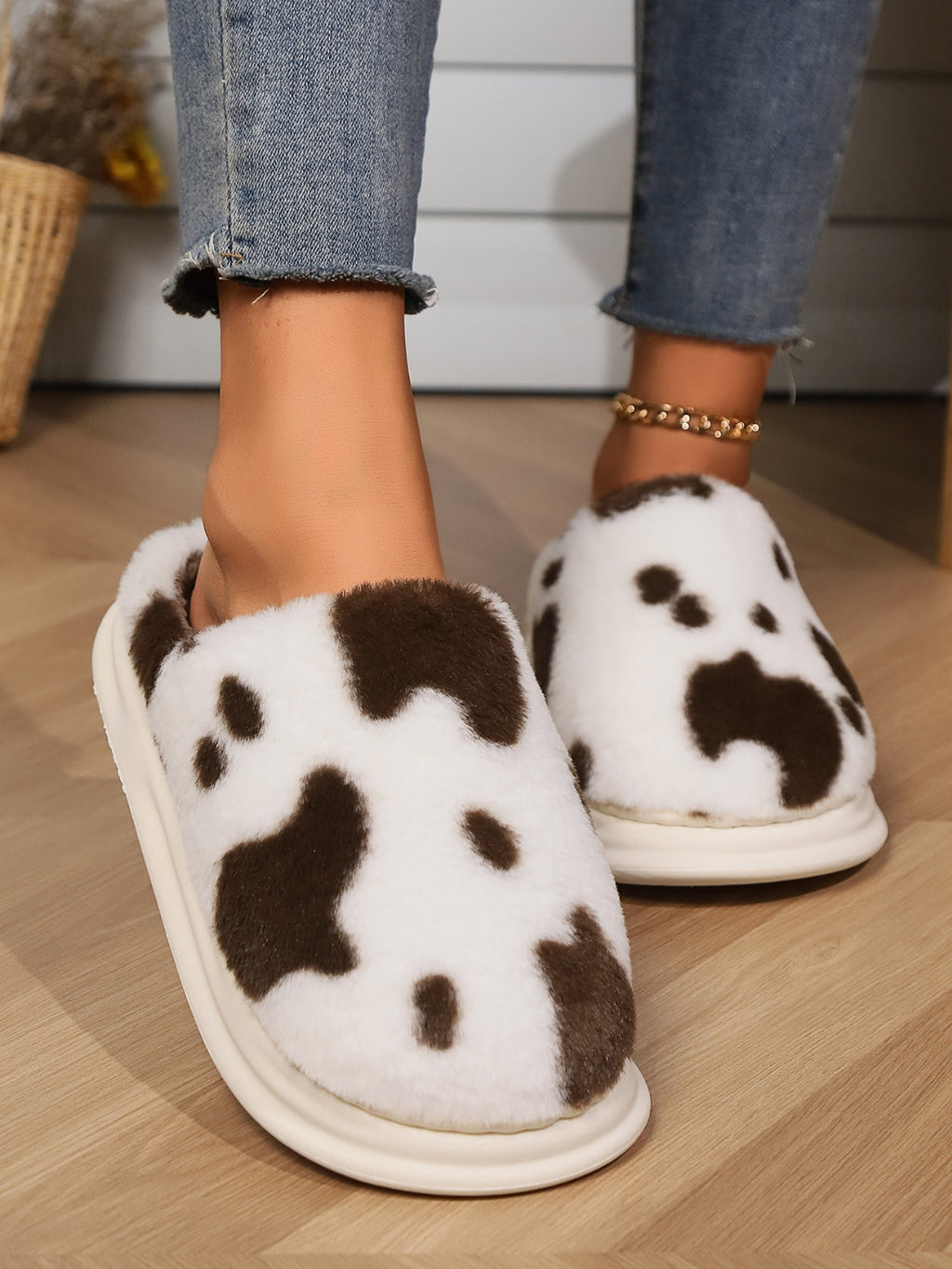 Animal Print Faux Fur Slippers - Laazaar