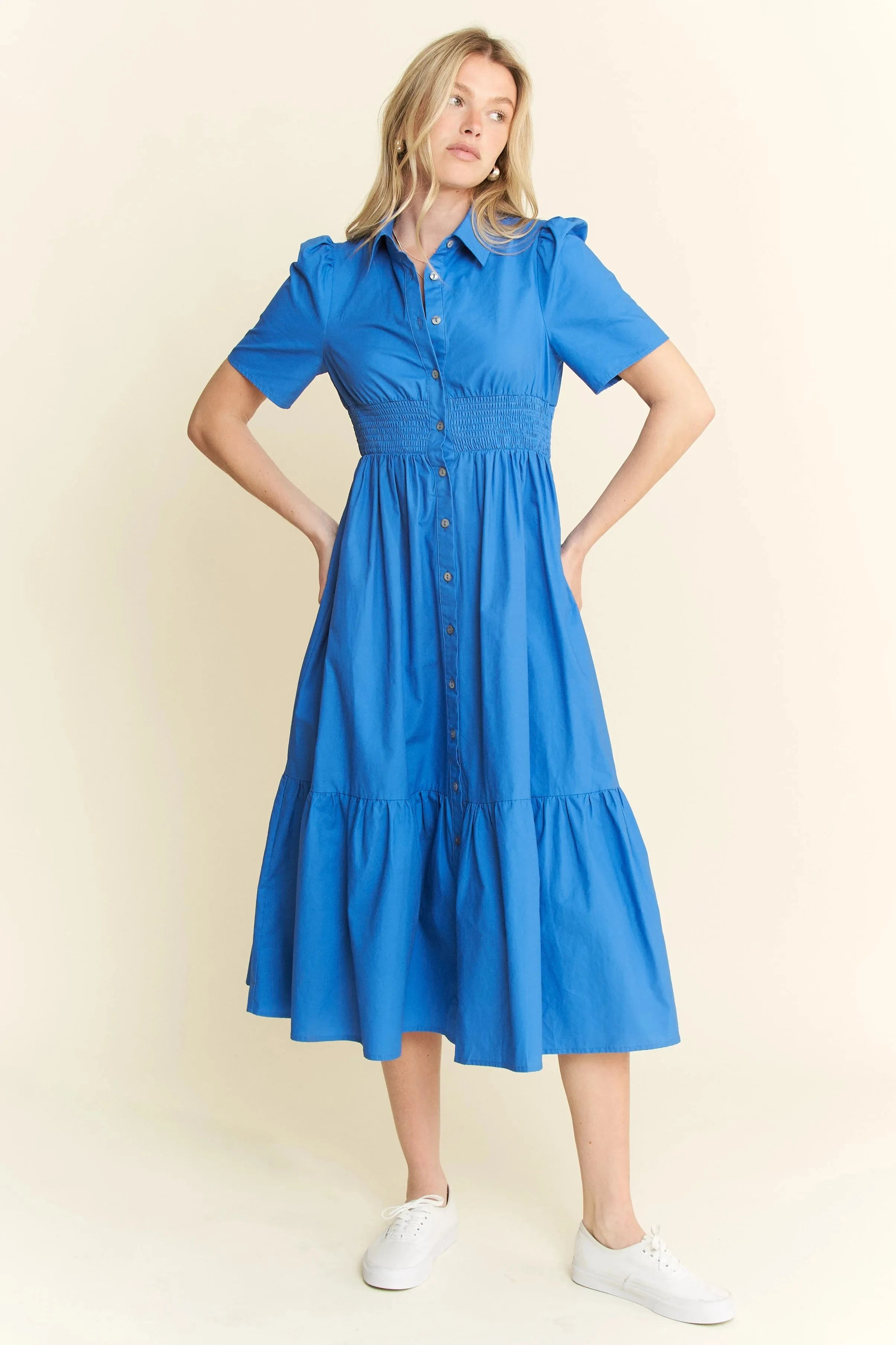 Jade By Jane Short Sleeve Button Down Midi Dress