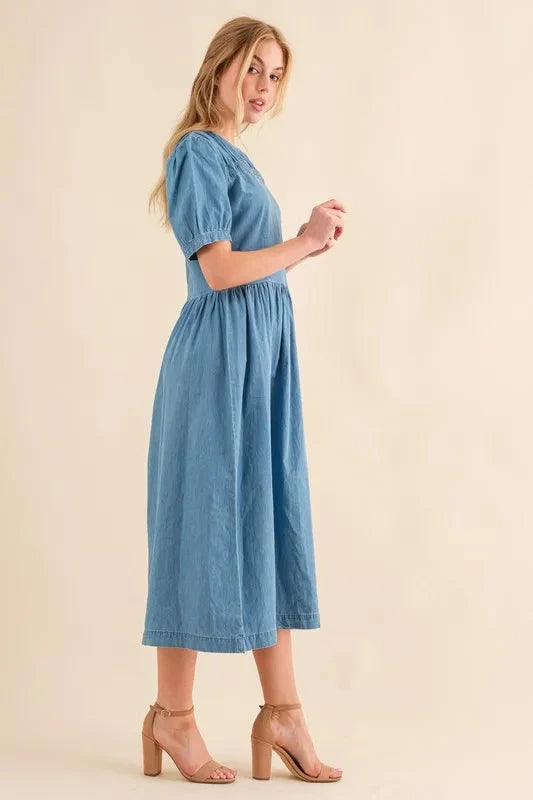 And The Why Full Size Washed Chambray Midi Dress Plus Size