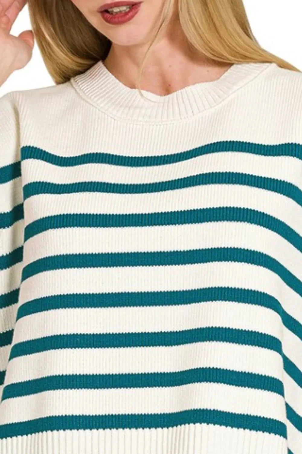 Zenana Oversized Crew Neck Stripe Sweater Vest
