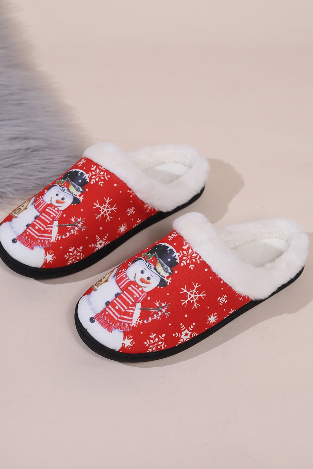 Snowman Round Toe Faux Fur Slippers - Laazaar