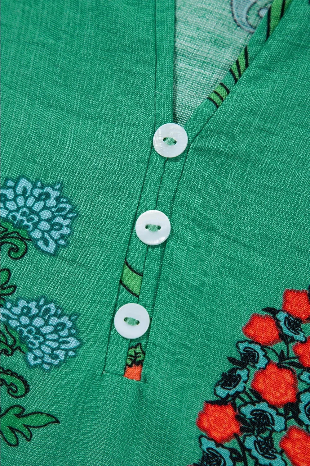 Floral Print Notched Short Sleeve Blouse