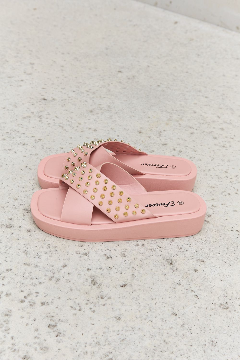 Forever Link Studded Cross Strap Sandals in Blush - Laazaar
