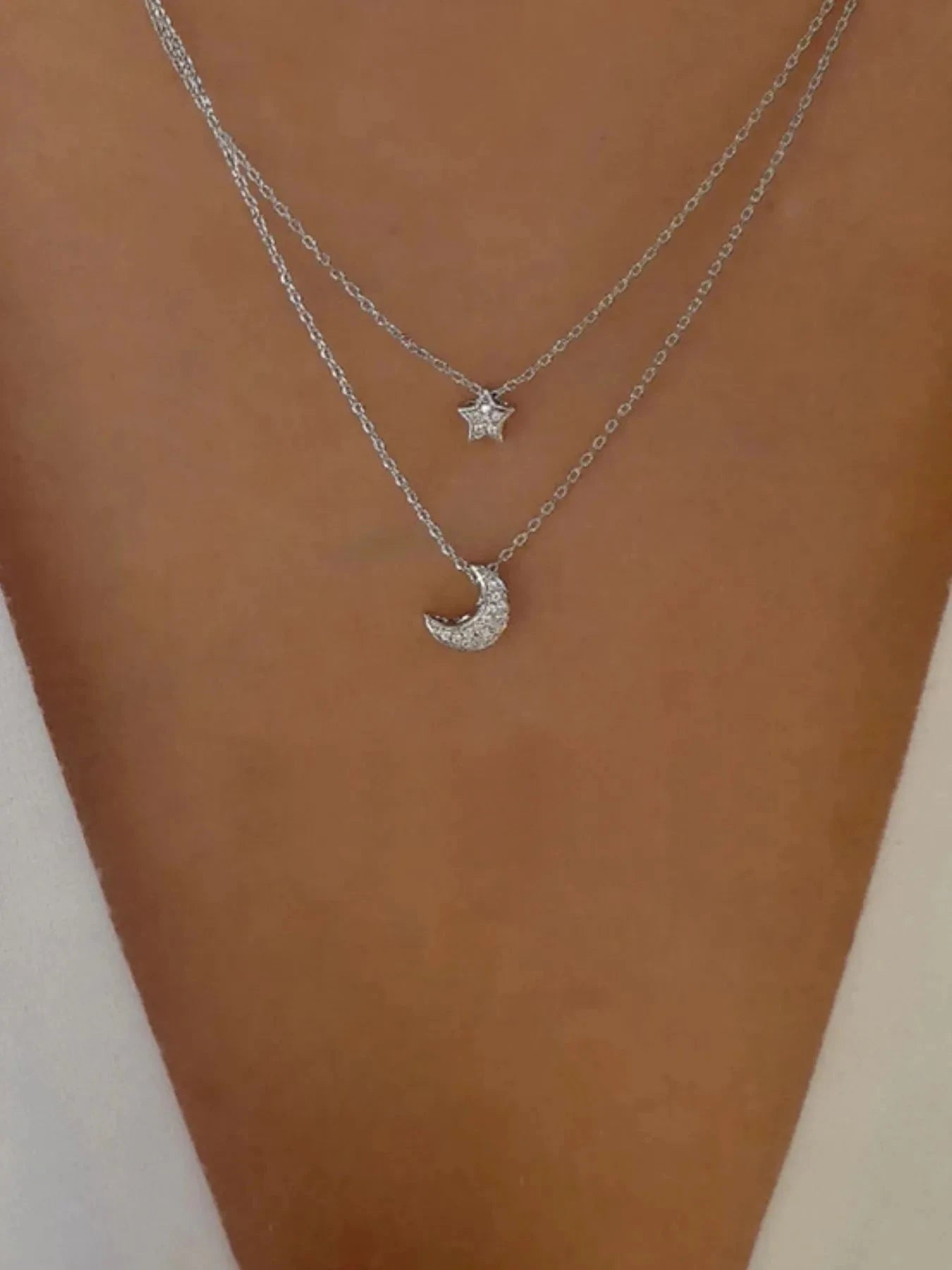 Double Layered Star and Moon Pendant Necklace