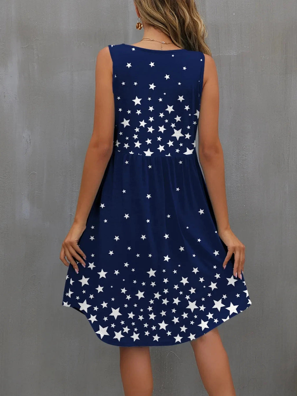 Star Round Neck Wide Strap Tank Dress
