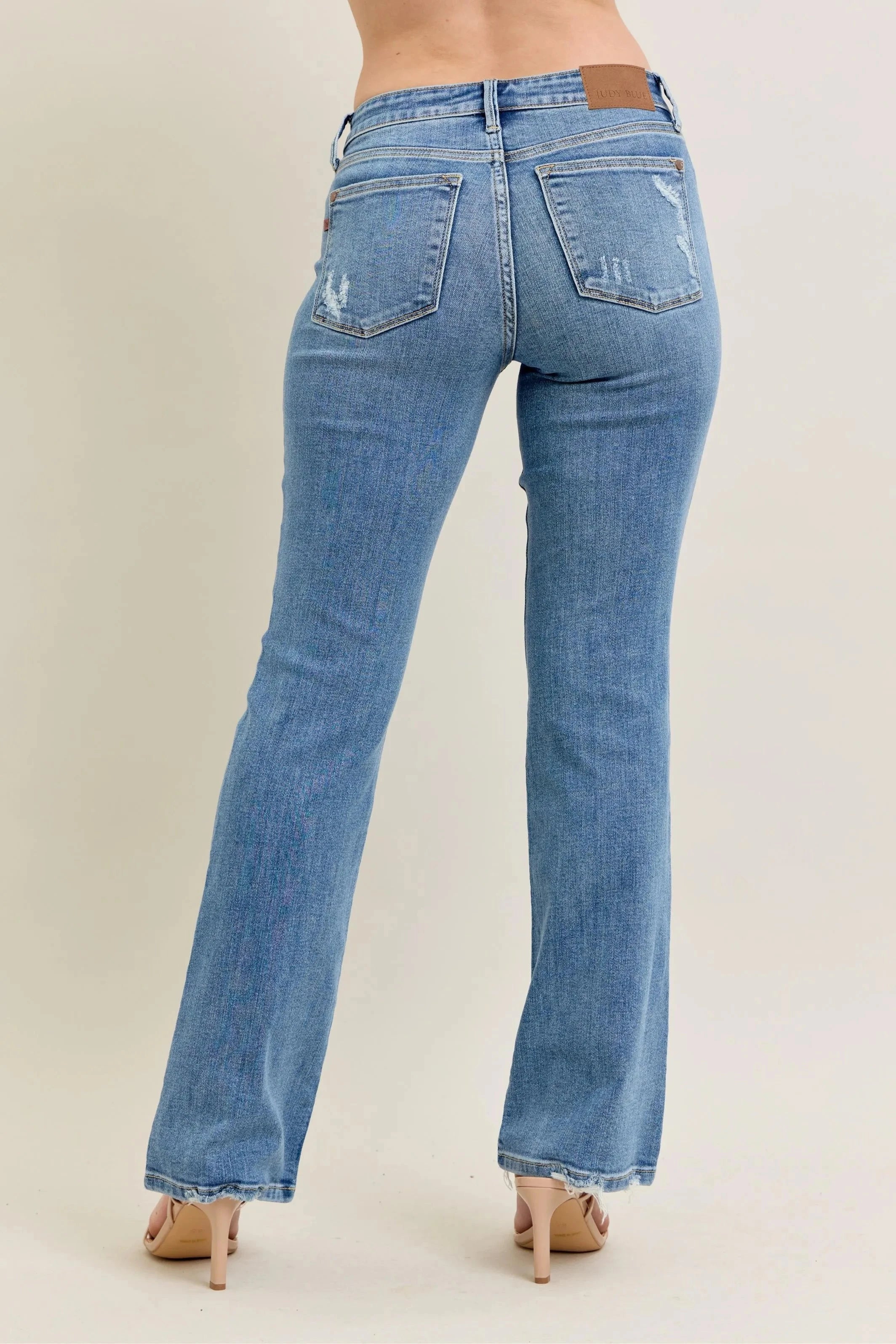 Judy Blue Full Size Mid Rise Wash Destroy Hem Bootcut Jeans Plus Size