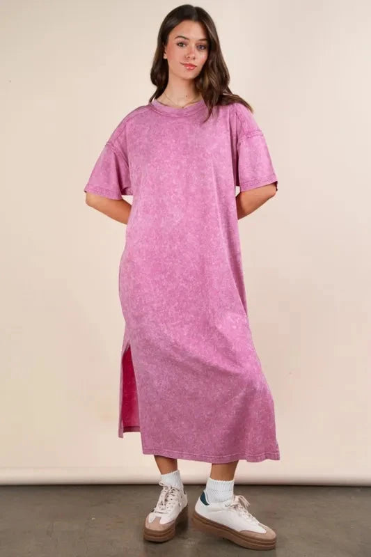 VERY J Plus Size Mineral Washed Casual Comfy Midi Dress