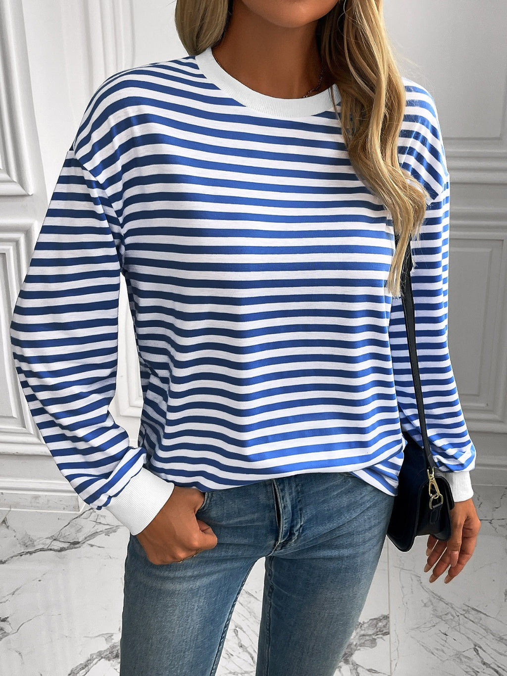Ivy Lane Striped Round Neck Long Sleeve Sweatshirt - Laazaar