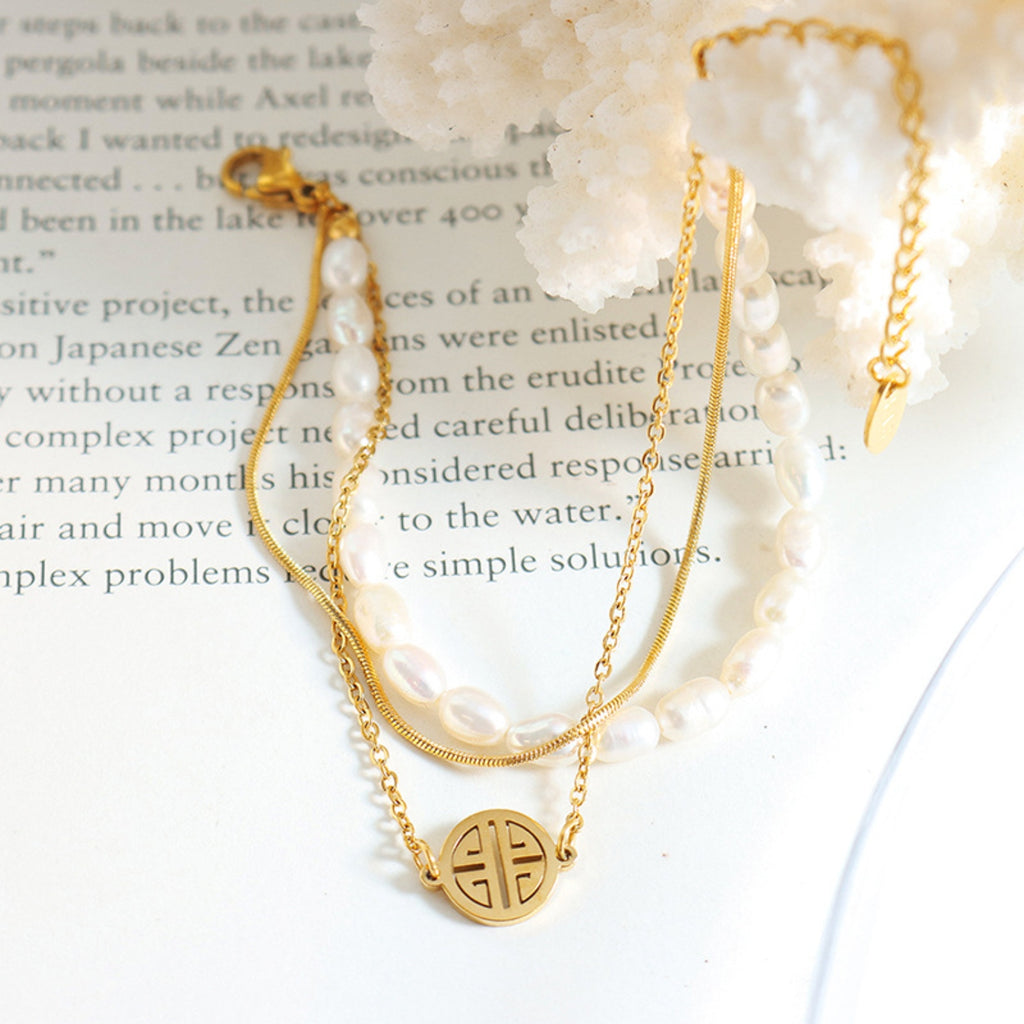 Titanium Steel Three-Layered Pearl Bracelet - Laazaar