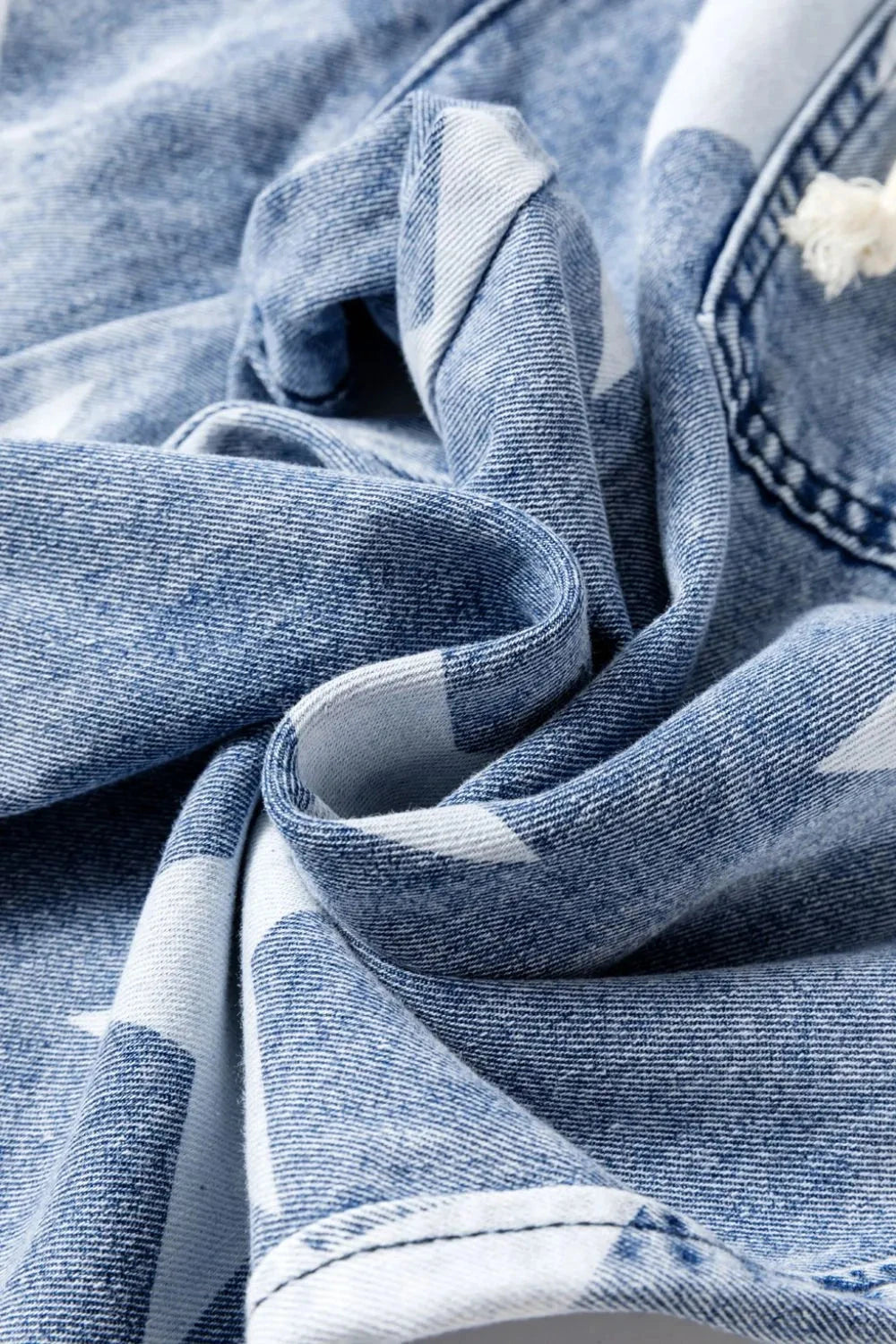 Star Print Washed Drawstring High Waist Wide Leg Jeans