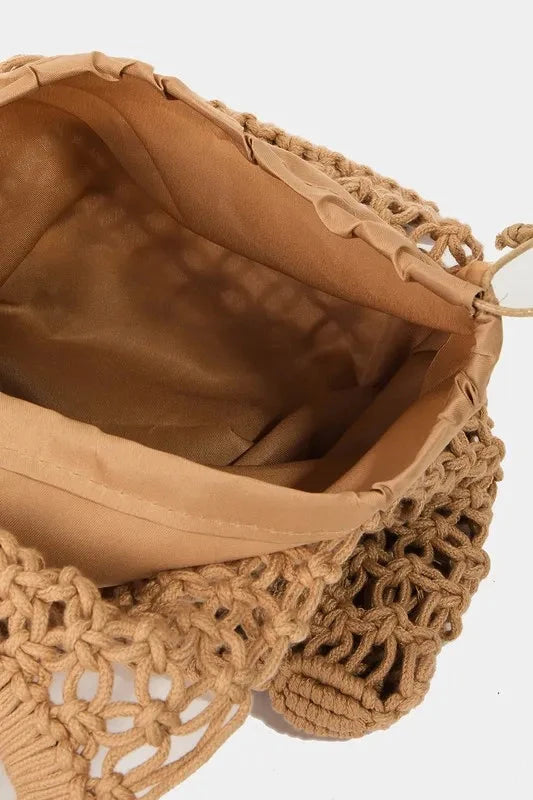 Fame Boho Braided Wooden Top Handle Bag