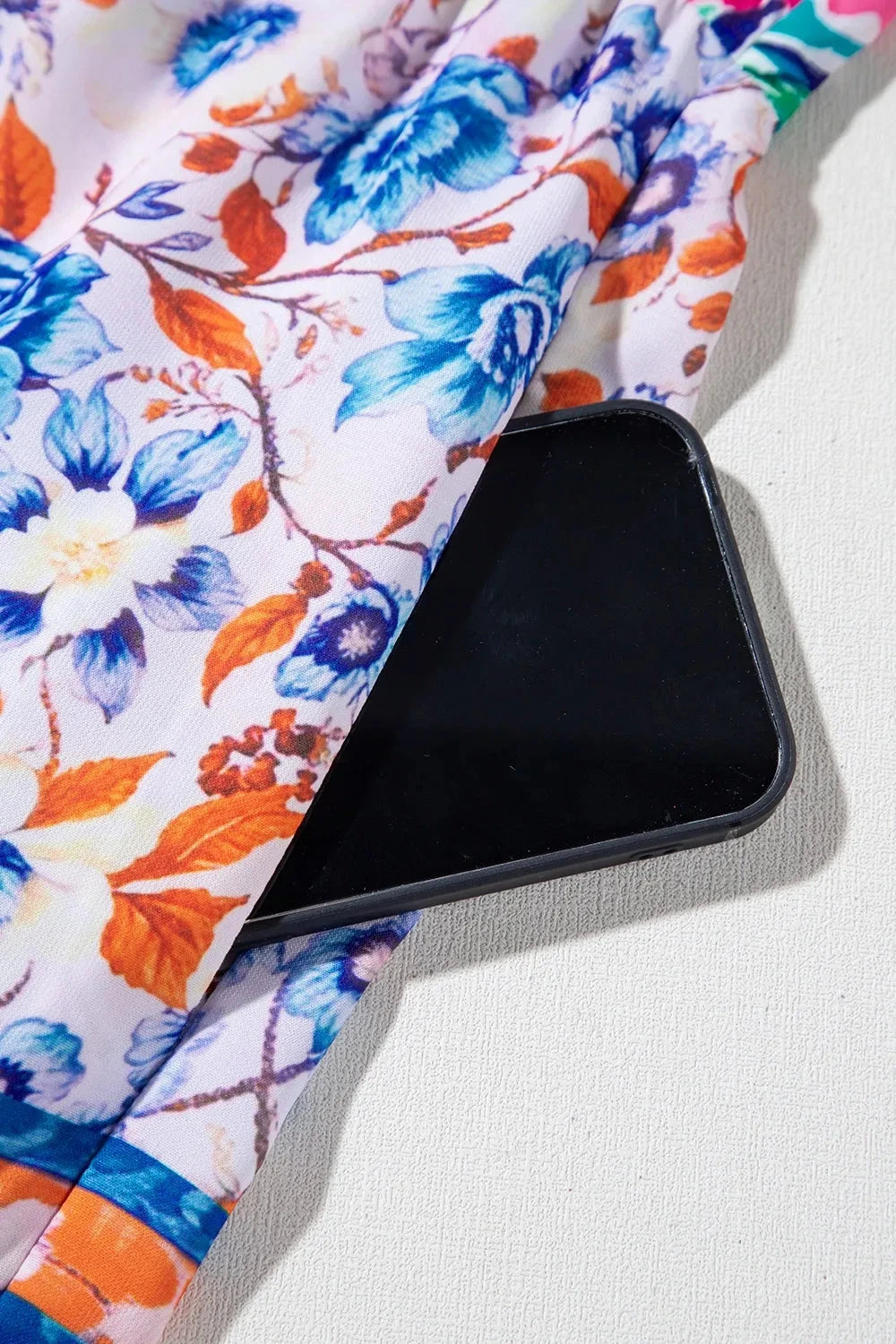 Mixed Floral Print Tie Neck Short Sleeve Dress