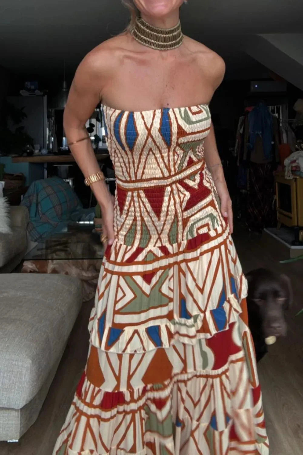 Smocked Printed Tube Dress