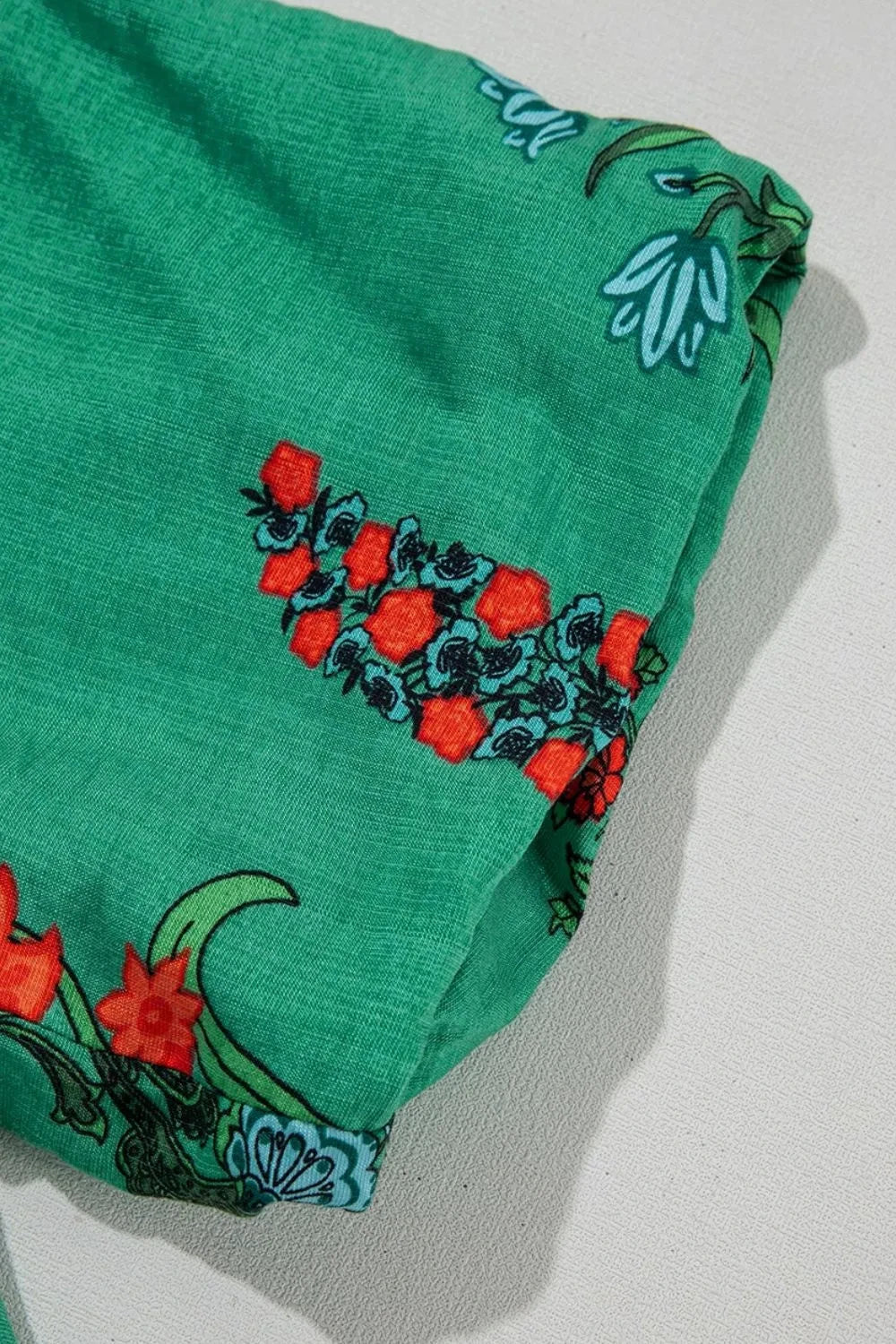 Floral Print Notched Short Sleeve Blouse