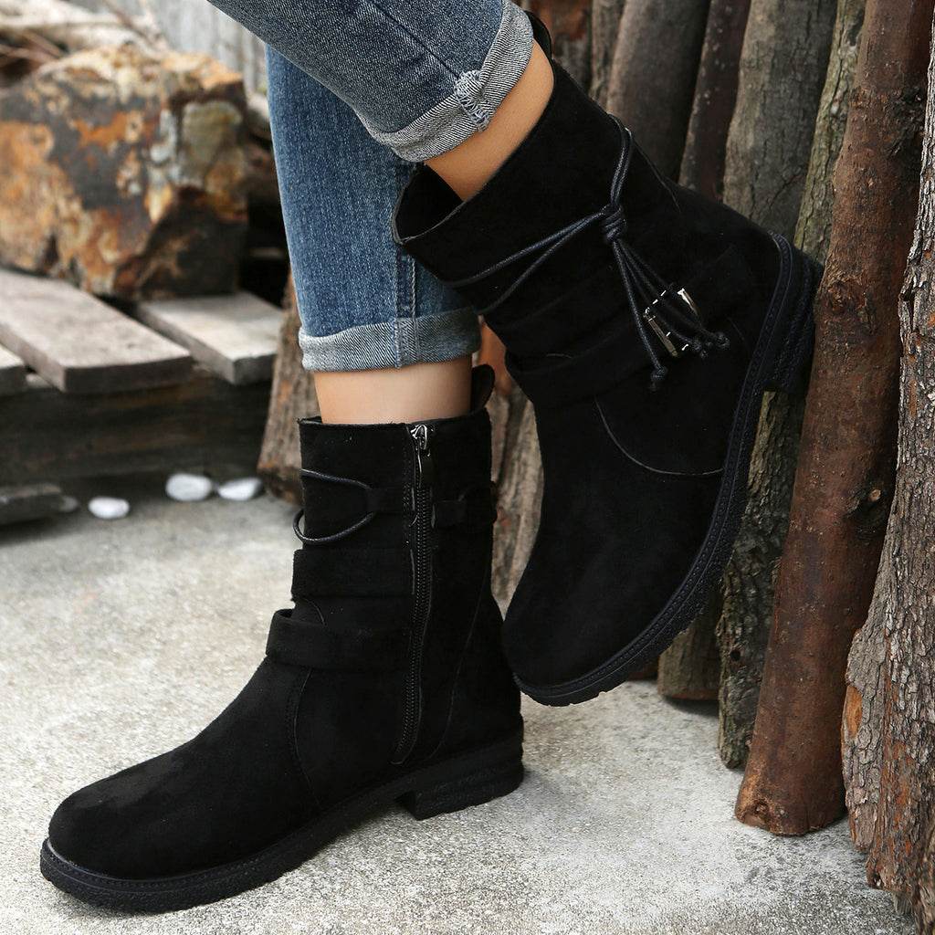 Suede Side Zip Round Toe Boots - Laazaar