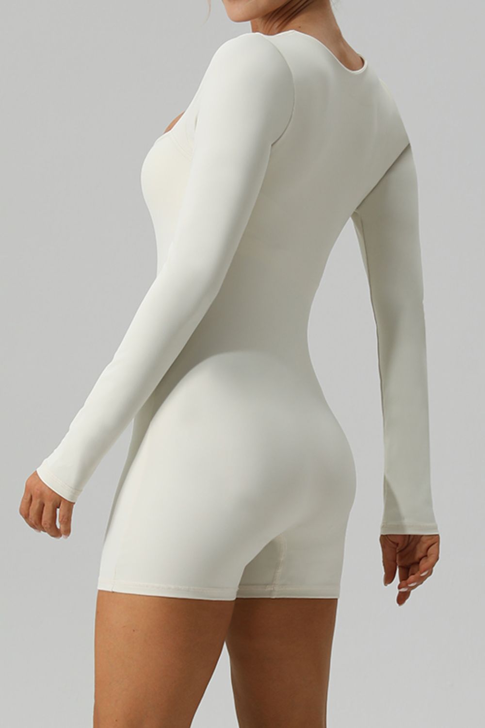 Square Neck Long Sleeve Active Romper - Laazaar