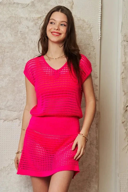 Davi & Dani Sleeveless V Neck Mesh Knit Cover Up Dress