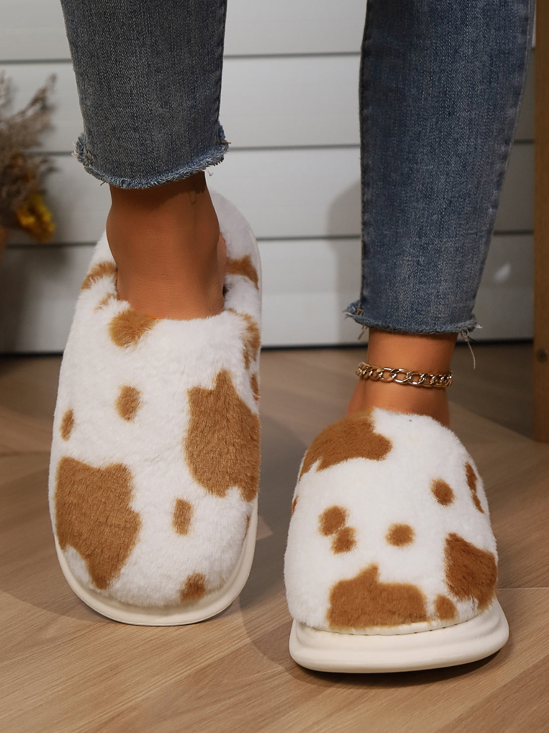 Animal Print Faux Fur Slippers - Laazaar