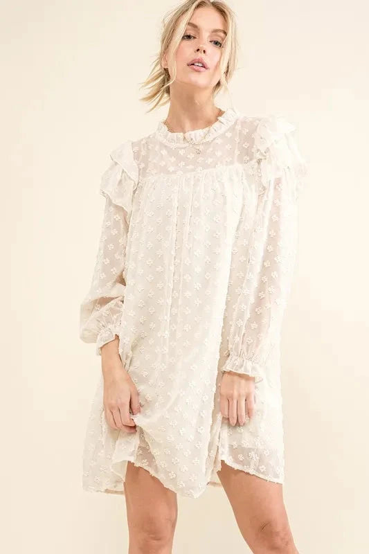 And The Why Ruffle Shoulder with Textured Woven Dress