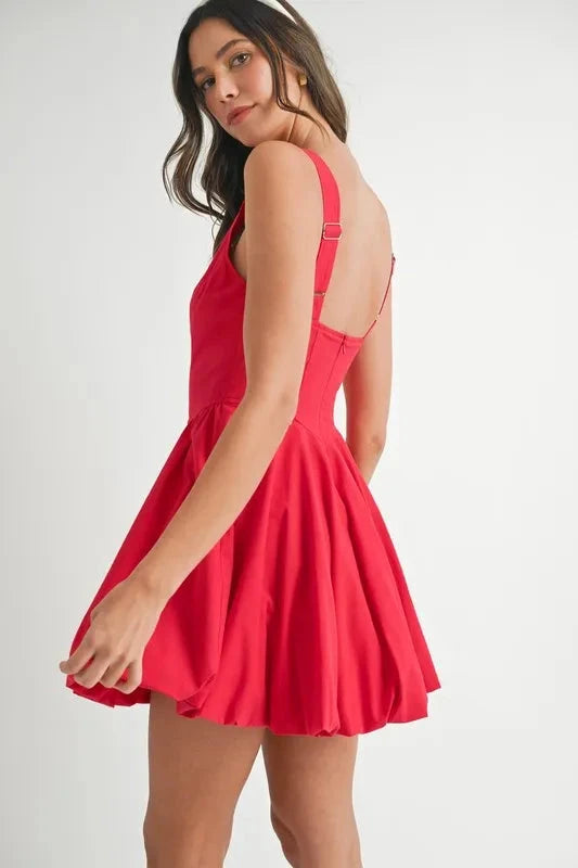 MABLE Poplin Square Neckline Bubble Mini Dress