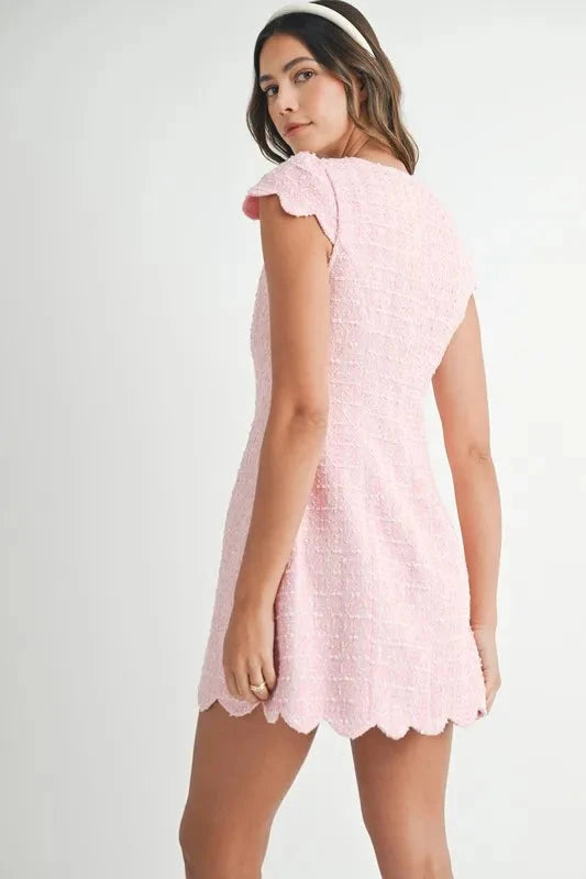 MABLE Tweed Scallop Hem Line Mini Dress