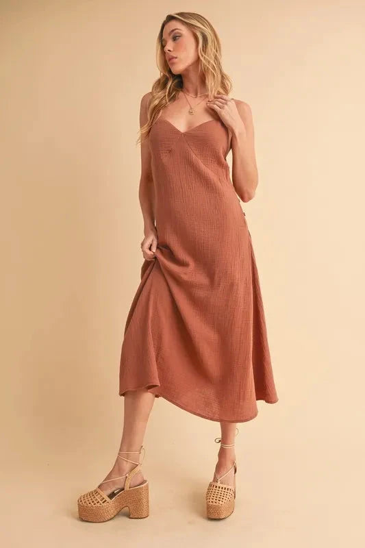 Aemi+Co Side Button Midi Cami Dress