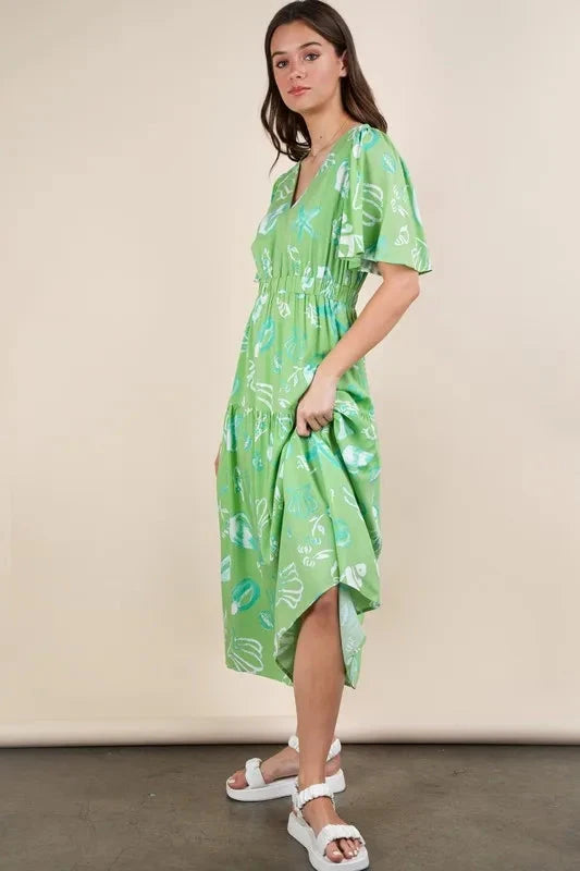 VERY J Printed V-Neck Resort Midi Dress