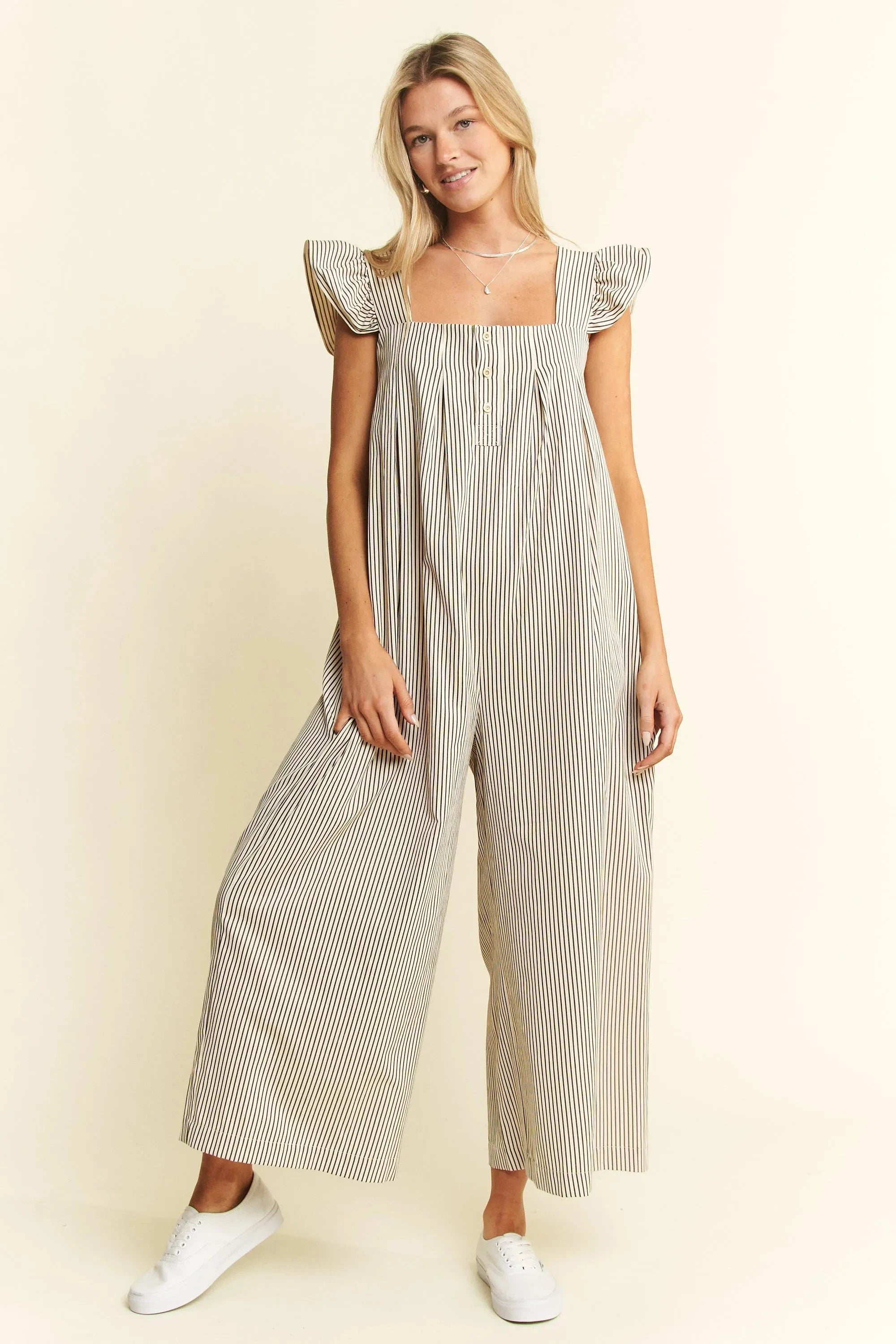 Jade By Jane Stripe Sleeveless Ruffle Jumpsuit