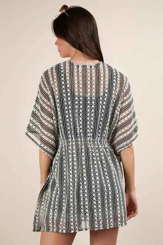 VERY J Full Size Striped Poncho Boho Cardigan Plus Size