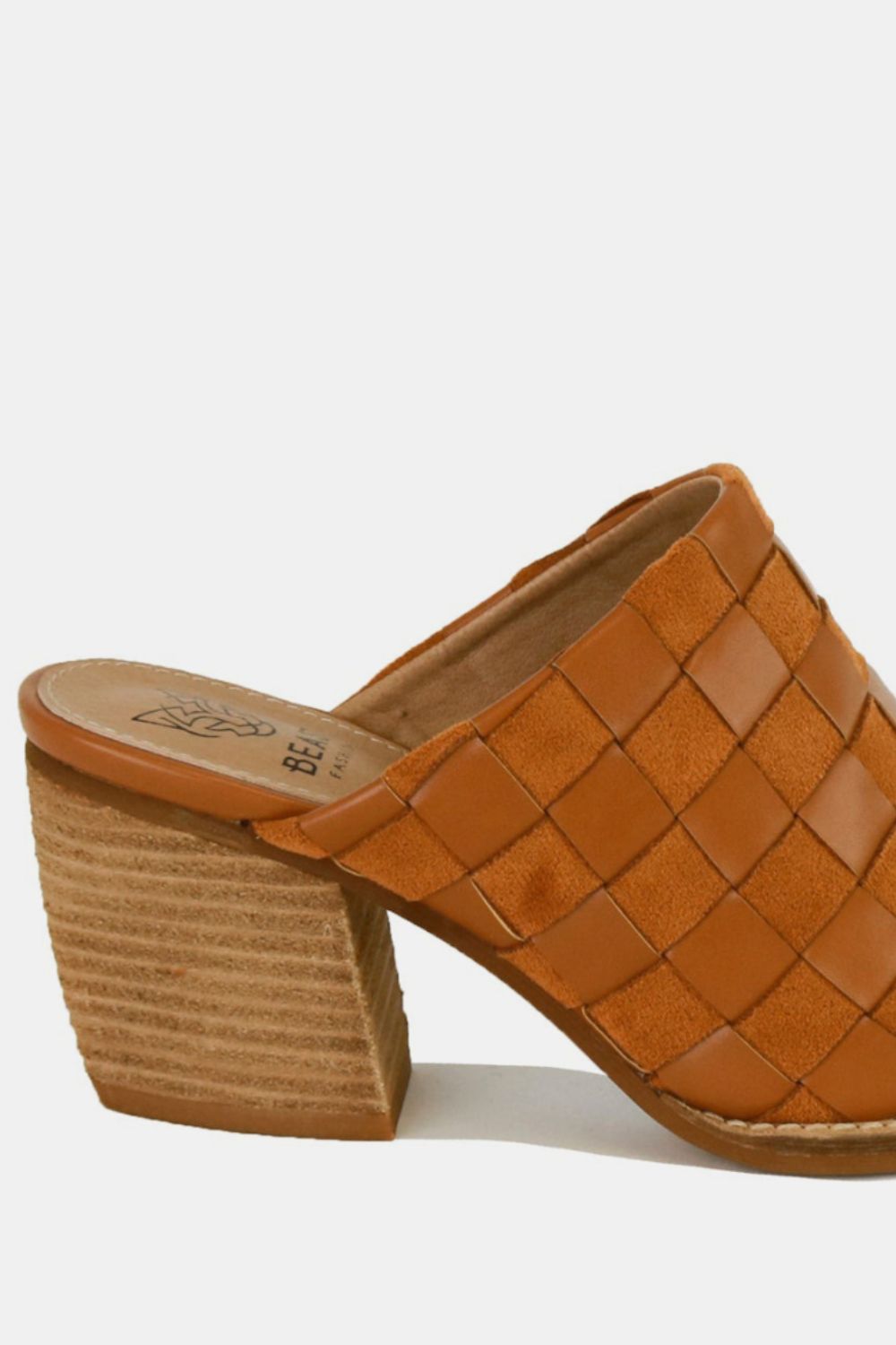 Beast Fashion Woven Checkerboard Block Heel Mule Shoes - Laazaar