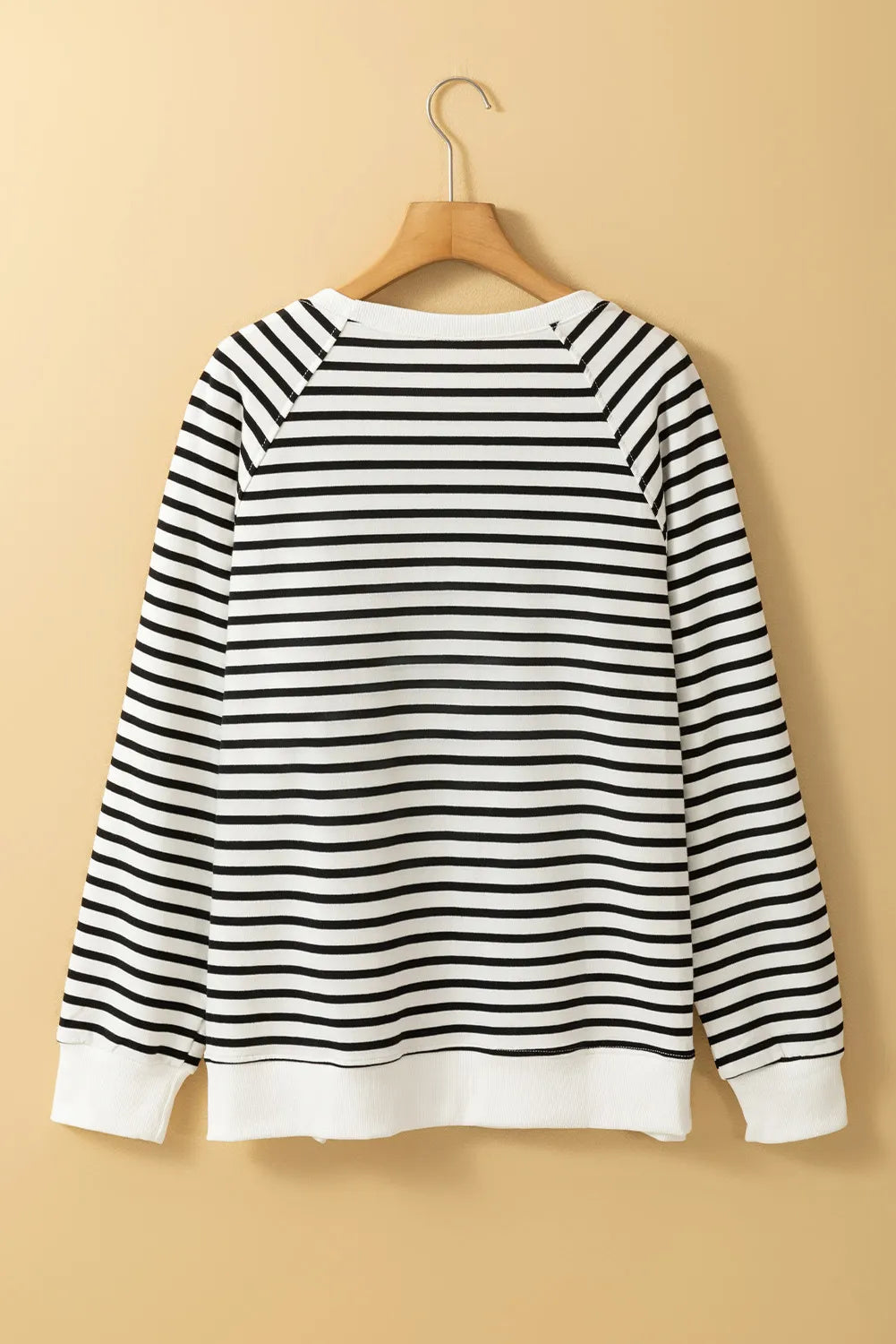 Slit Striped Round Neck Long Sleeve Sweatshirt - Laazaar